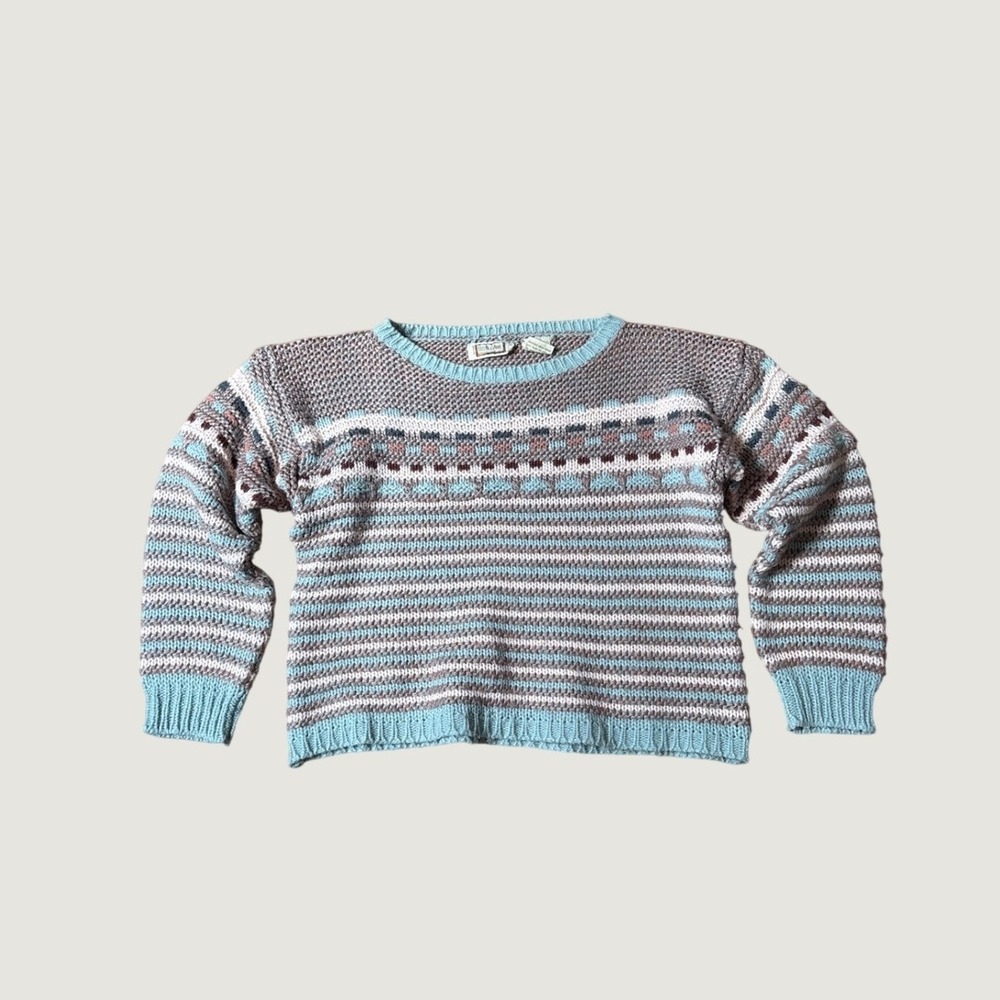 D.D. Sloane Sweater Women Blue Pink Vintage Striped Knit SIZE M